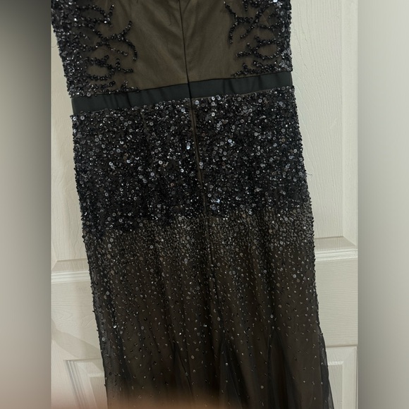 graphite & taupe Adrianna Papell Beaded sequins Mermaid Mesh Gown size 2 petite - Picture 9 of 16